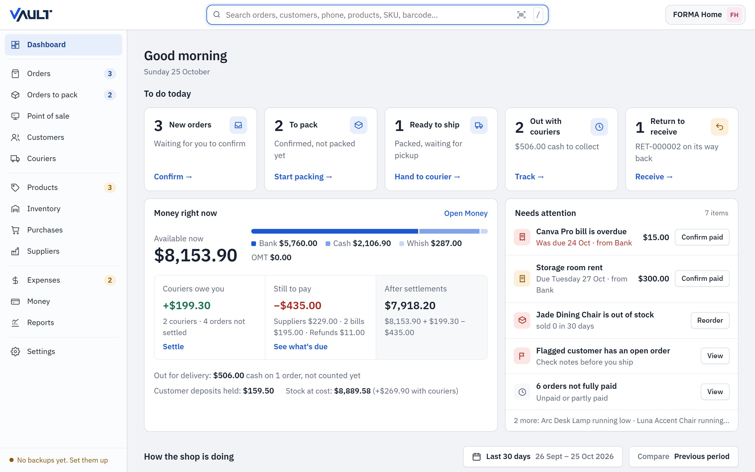 Vault's Dashboard, light theme